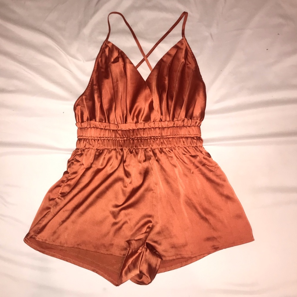 Burnt Orange Satin Playsuit